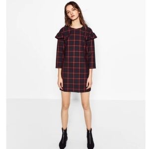 Zara Dark Blue and Red Plaid Mini Dress